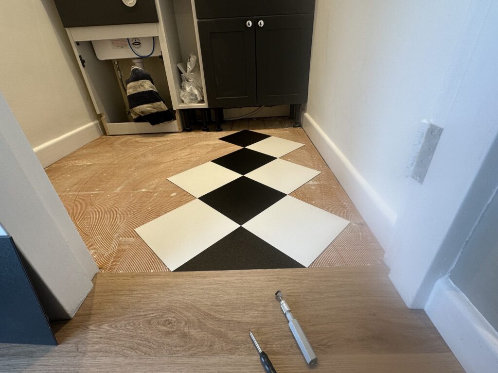 Before: Checkerboard flooring