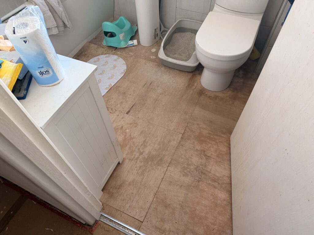 Before: Bathroom vinyl flooring